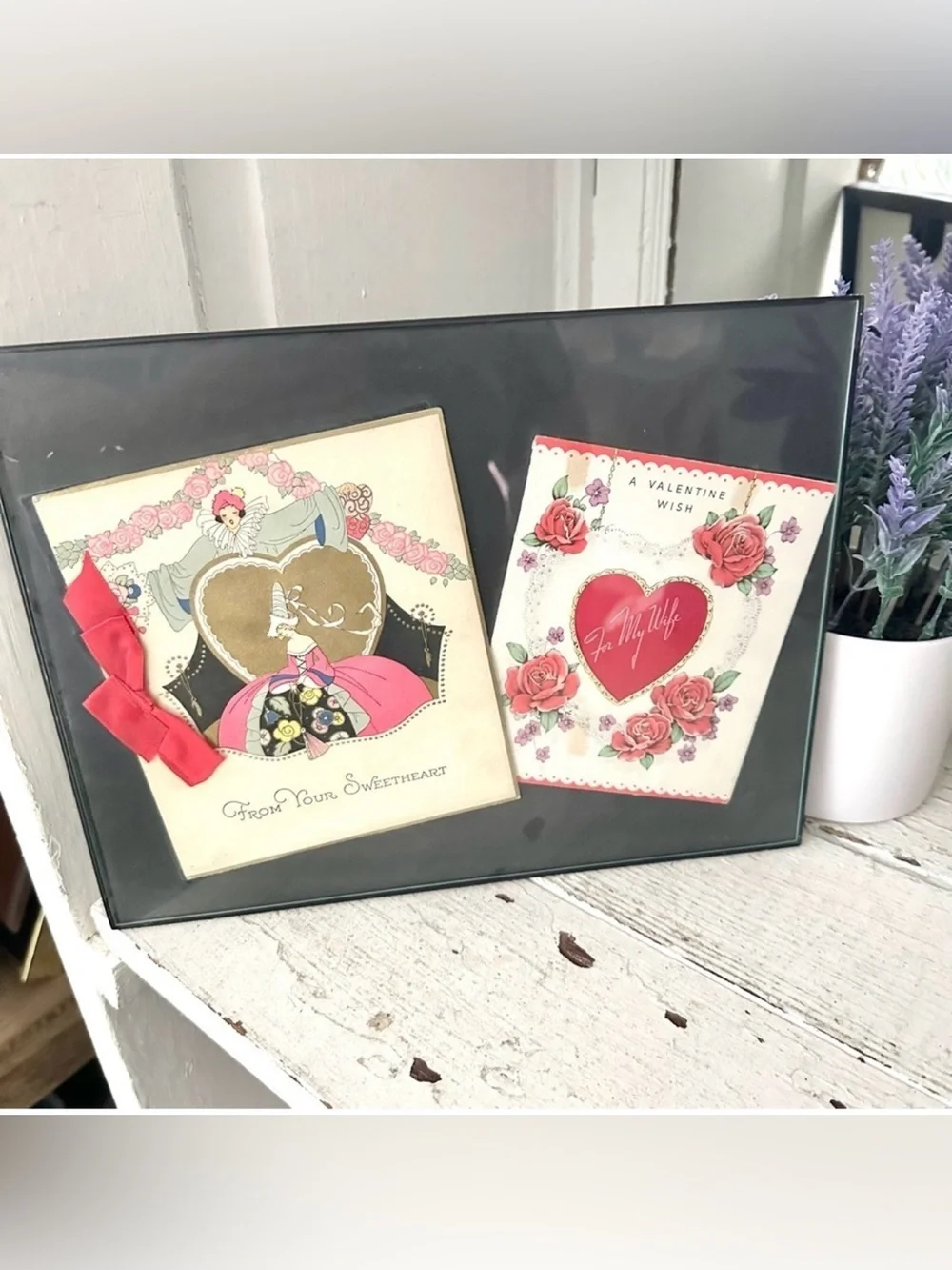 3/$22🩶 Vintage Valentines Day Cards 1944 Framed Romantic History Wall Art